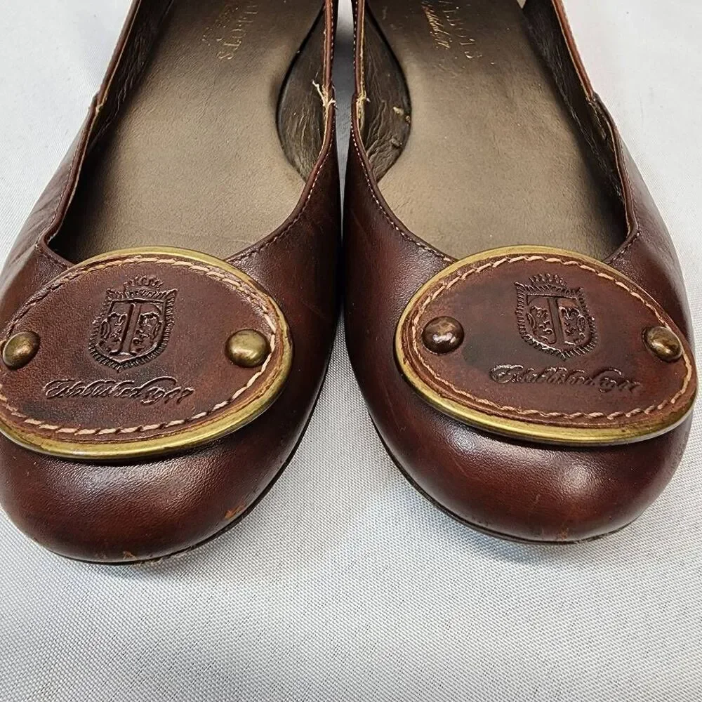 Talbots Ballerina Flats Womens Brown Leather Cap Toe Size 6.5 B Crest Buckle